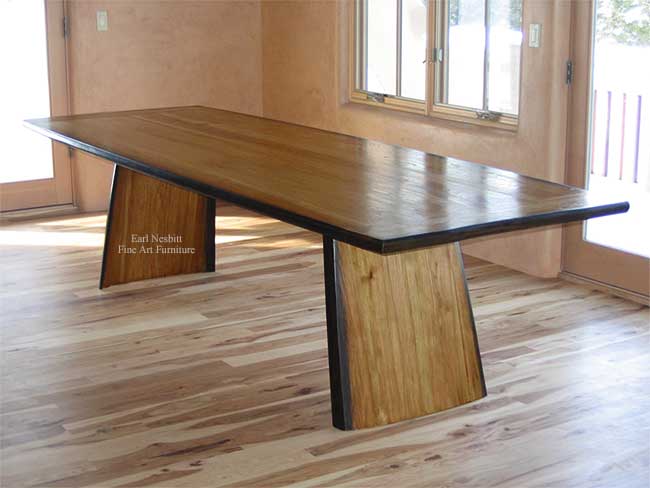hickory dining table installed from higher up showing hickory top